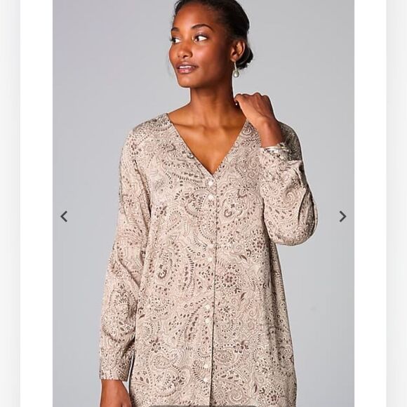 J. Jill Pure Jill Tan Paisley Double Button Tunic  Blouse Button Down Size Large - Picture 1 of 9